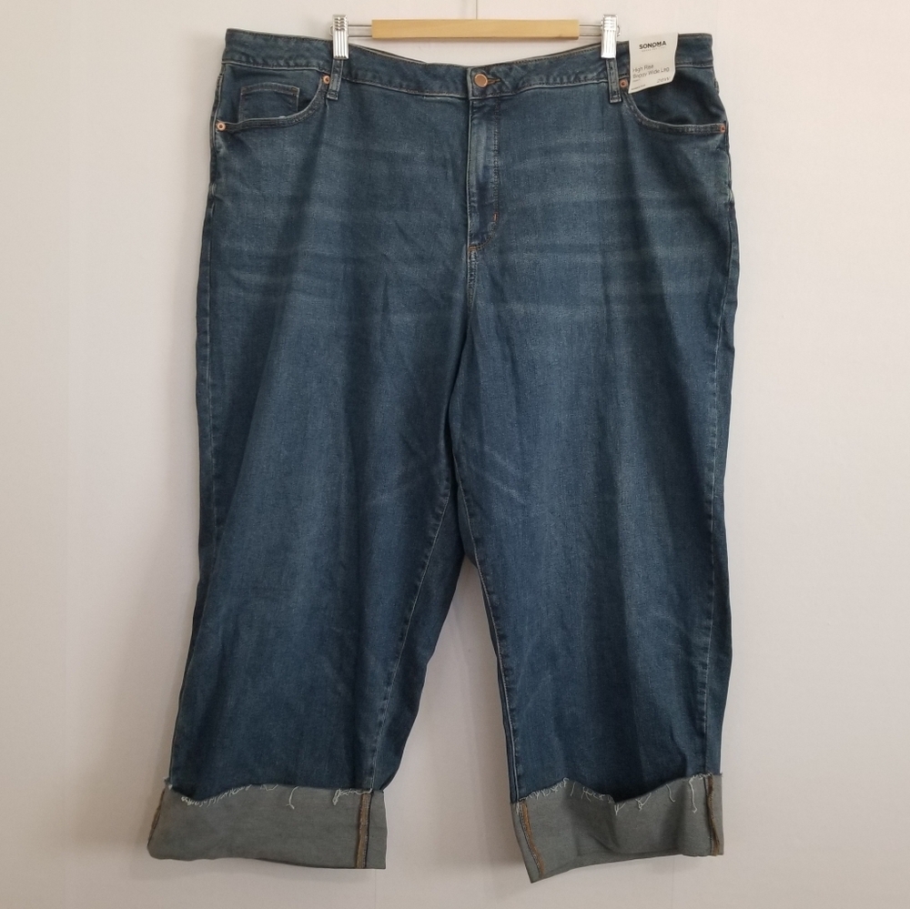 NWT Sonoma High Rise Baggy Wide Leg Cuffed Jeans Size 26W
